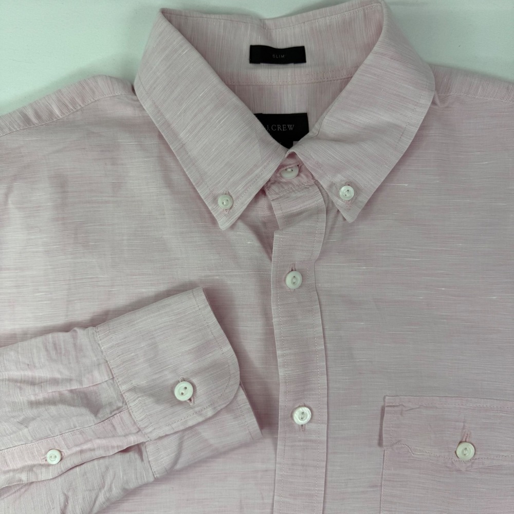J.Crew Mens Medium Slim Baird McNutt Irish Linen Cotton Pink Button Down Shirt